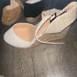 Nordstrom Cream and Tan Espadrille Wedges
